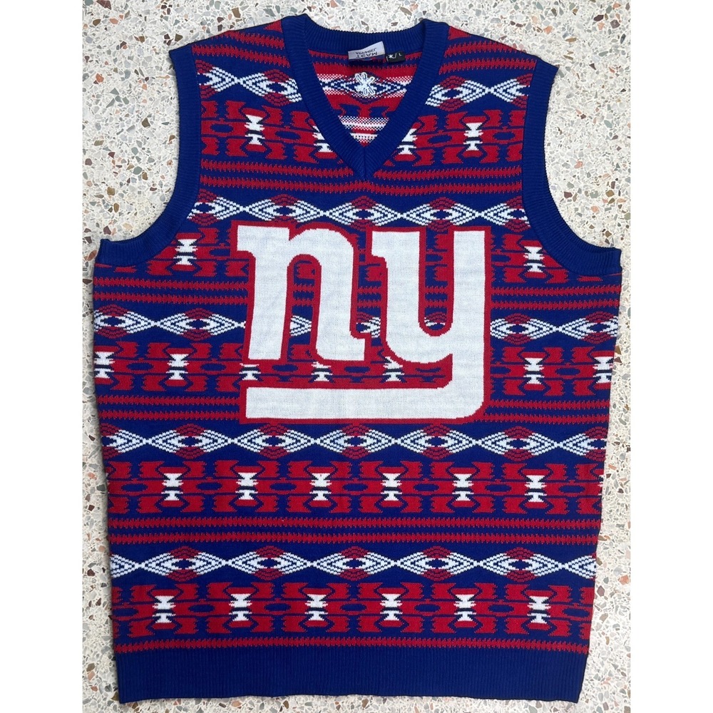 NFL Team Apparel New York Giants V-Neck Sleeveless Christmas Sweater Vest Size L